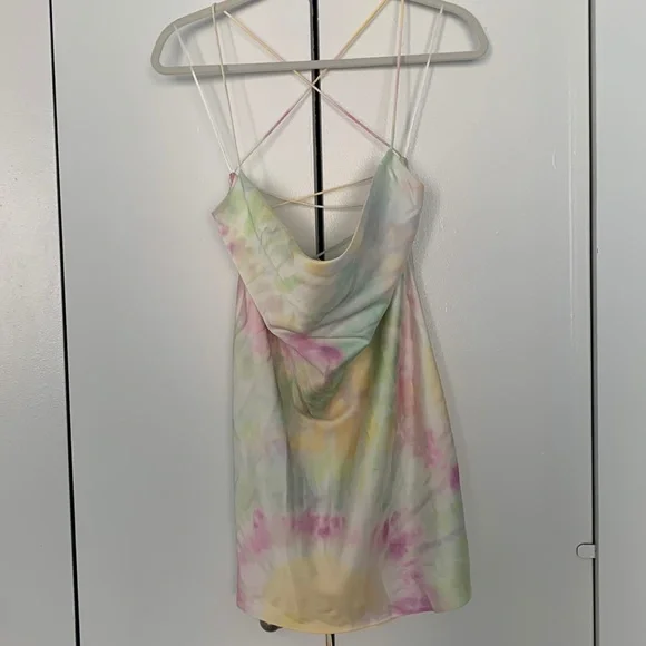 tie dye print satin effect dress Tie Dye Satin Maxi Dress I Too Fashion